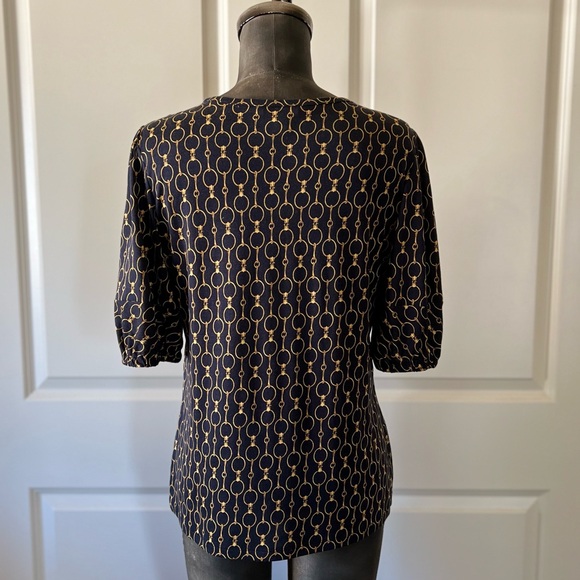 Lauren Ralph Lauren Equestrian Horse Bit Knit Top Navy Gold M - Picture 2 of 8